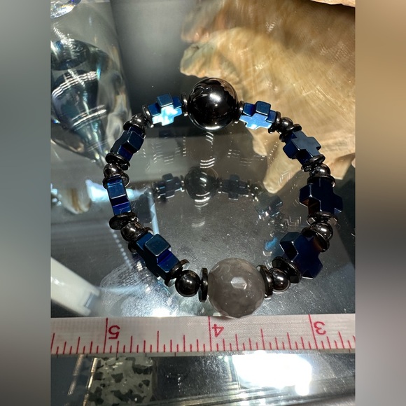 HEMATITE + QUARTZ NATURAL STONES  BRACELET size 7” - Picture 9 of 16